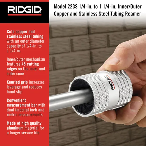 Vista 3 de RIDGID 29983 Modelo 223S 1/4" a 1-1/4" Tubería de cobre y acero inoxidable interior/exterior y escariador de tubería y Escariador de tubería