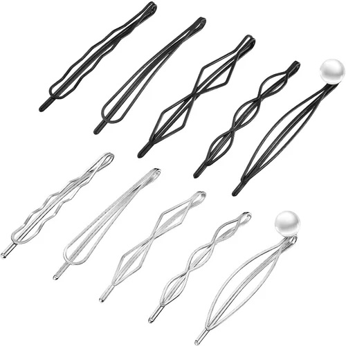 Vista 9 de 10 pinzas y pasadores geométricos de metal para el cabello, accesorios minimalistas para el cabello para mujeres y niñas, bodas y peinados (negro)