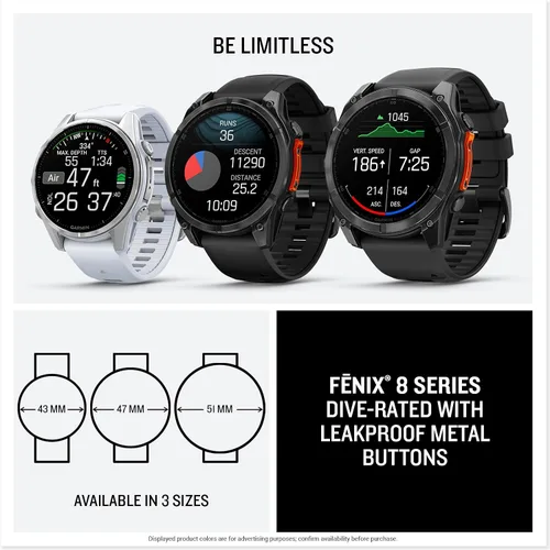 Vista 7 de Garmin fēnix® 8 – 43mm, AMOLED, Smartwatch GPS Multideporte Premium, Batería de Larga Duración, Resistente a Inmersiónes, Linterna LED Integrada