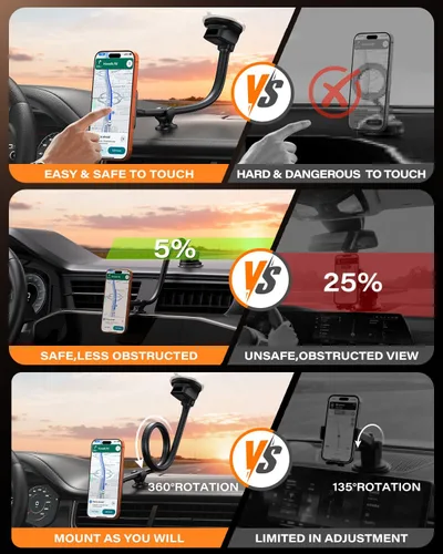Vista 4 de Soporte de teléfono para automóvil Magsafe de 14 pulgadas, extensión de brazo largo con cuello de cisne Universal Windshield Dashboard
