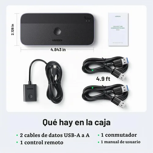 Vista 8 de UGREEN Conmutador USB 3.0 2 computadoras que comparten dispositivos USB C y A, conmutador USB de 4 puertos para compartir teclado y mouse