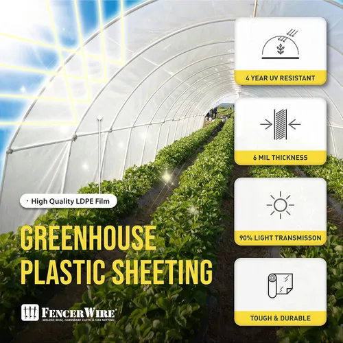 Vista 3 de Fencer Wire Lámina de plástico transparente para invernaderos de 6 mil resistente a los rayos UV, cubierta de invernaderos para horticultura