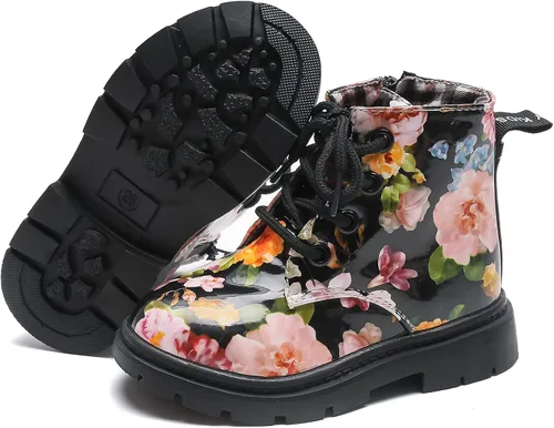 Vista 4 de Komfyea - Botas para niños con diseño de estampado de flores, con agujetas (Niños pequeños)