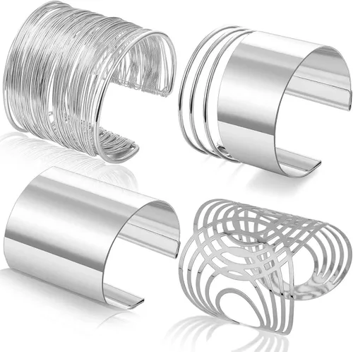 Vista 8 de RIOSO 4 Pcs Cuff Bangle Bracelet for Women Open Wide Wire Bracelets Wrist Cuff Wrap Bracelet
