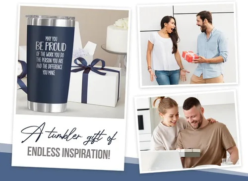 Vista 5 de OASSIE Regalos de agradecimiento para hombres y mujeres, vaso de café de acero inoxidable de 20 onzas Proud of You, Día del Maestro, cumpleaños