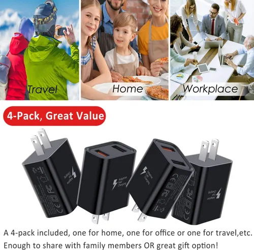 Vista 4 de Enchufe USB, cargador de pared USB doble, paquete de 4 unidades, 30 W, 2 puertos, bloque de carga rápida 3.0, bloque de carga 3.0, para iPhone 16