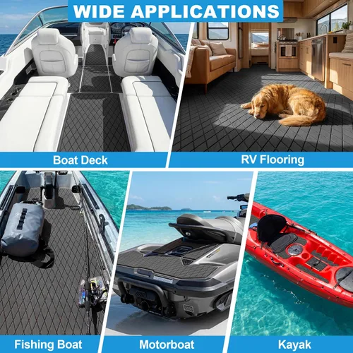 Vista 9 de PrimeZone Paquete de 2 pisos de espuma EVA para barcos, 94.5 x 47.2 pulgadas, impermeable, antideslizante, para cubierta marina, tapete autoadhesivo