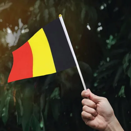 Vista 6 de Bandera de Bélgica, pequeña bandera de Bélgica en palo, ideal para fiestas, desfiles, eventos deportivos, decoraciones de festivales patrióticos