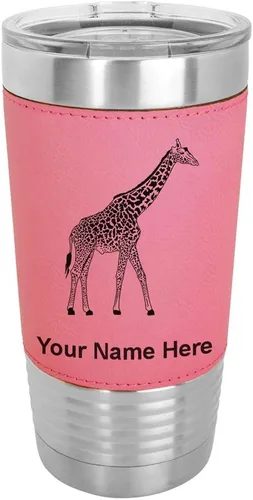Vista 9 de LaserGram Vaso aislado al vacío de 20 onzas, jirafa, grabado personalizado incluido (piel sintética, estilo béisbol)