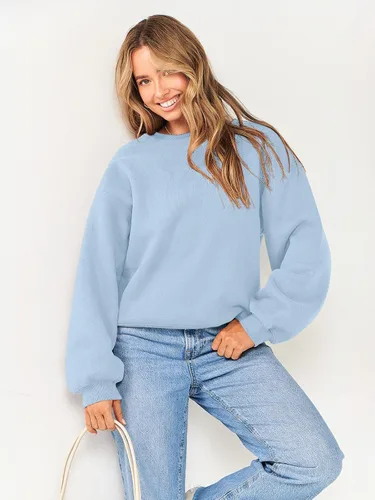 Vista 7 de ANRABESS Sudadera de manga larga para mujer, casual, cuello redondo, ajuste holgado, sudadera con capucha de forro polar para otoño