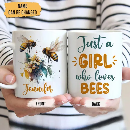 Vista 2 de Hyturtle Regalos personalizados para amantes de las abejas, taza de café de cerámica con nombre personalizado de 11 onzas, idea de regalos lindos