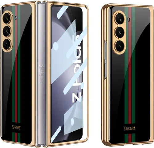 Vista 19 de Funda para Galaxy Z Fold 5, elegante marco galvanizado con vidrio estampado, protector de pantalla integrado compatible con Samsung Galaxy Z Fold 5