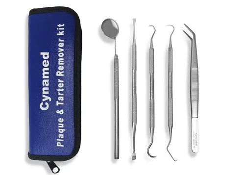 Vista 7 de CynaMed Kit de cuidado bucal de herramientas dentales (paquete de 3) – Púa dental de acero inoxidable, raspador de sarro, raspador, pinzas y espejo