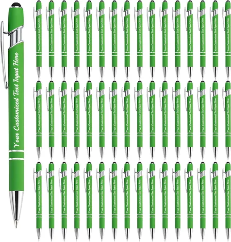 Vista 37 de Bolígrafo personalizado, 50 bolígrafos personalizados, grabado a granel con logotipo de nombre, lápiz digital de tinta negra suave con toque