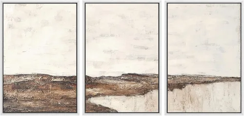 Vista 51 de SIGNWIN Lienzo enmarcado para pared, juego de arte de acuarela pastel, paisaje marrón, naturaleza, naturaleza salvaje, ilustraciones modernas, arte