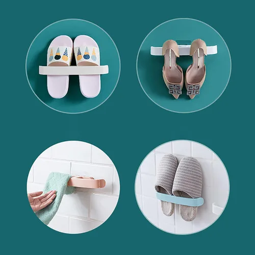 Vista 2 de Zapatero montado en la pared, zapatero colgante para puerta, soportes autoadhesivos para montar en la pared, estante colgante para baño, caja