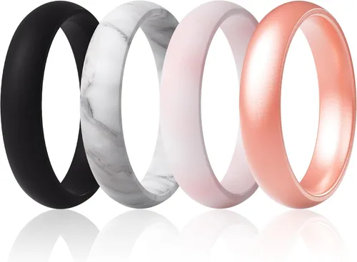 Vista 43 de ThunderFit Anillos de aniversario de silicona para mujer, 5.5 mm de ancho, 2 mm de grosor, bandas de goma de boda, paquete múltiple variado 1-12