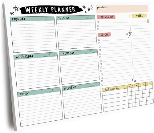 Vista 9 de Bloc de agenda semanal, 52 hojas tamaño carta desprendibles, 8.5” x 11” agenda semanal sin fecha, planificador de escritorio, bloc de notas