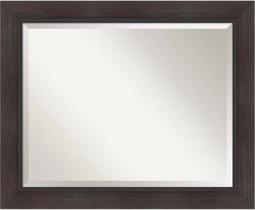 Vista 67 de Amanti Art Espejo de baño marrón para sobre lavabo, espejo rectangular de 24x20 Caleb Brown para tocador, marco rústico pequeño de estilo campestre