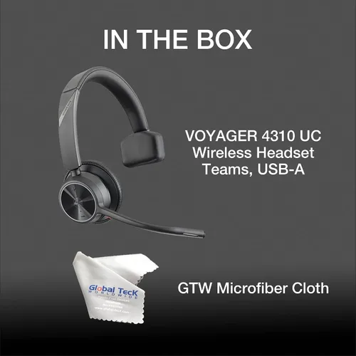 Vista 2 de Poly Voyager 4310 Plantronics UC - Auriculares inalámbricos Bluetooth mono (USB-A) Equipos – Paquete con microfibra Global Teck – Compatible