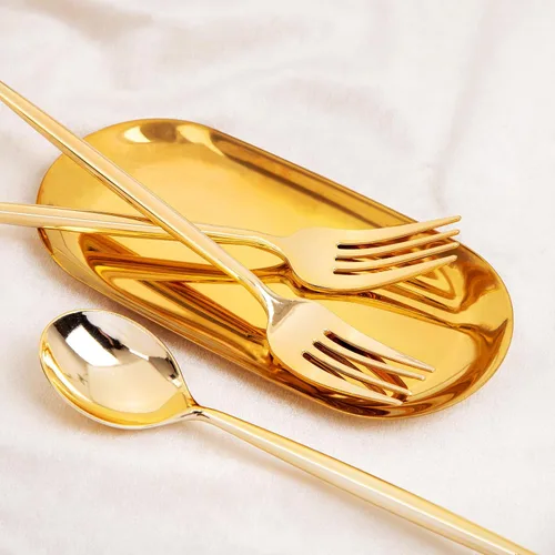 Vista 3 de SUT Juego de 100 piezas de tenedores y cucharas de plástico dorado resistente, cubiertos desechables dorados, cubiertos dorados, utensilios