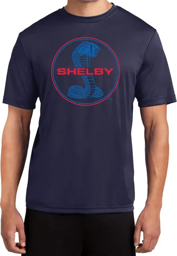 Vista 4 de Ford Mustang Camiseta Shelby Azul y Rojo Logo Absorbe la Humedad Tee