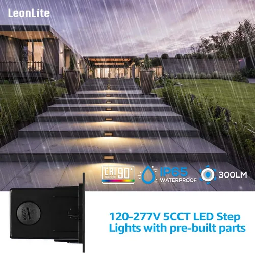 Vista 2 de LEONLITE Update 5CCT - Luces LED para escalones de 120-277 V, regulables 4.5 W 300 lúmenes, antirreflejos, luces LED para escalones de terraza