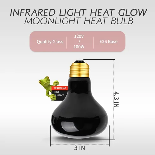 Vista 3 de Lámpara de calor nocturno de 100 W, bombilla de calentamiento de reptiles, luz de luna infrarroja, lámpara UVA para reptiles y anfibios, dragón