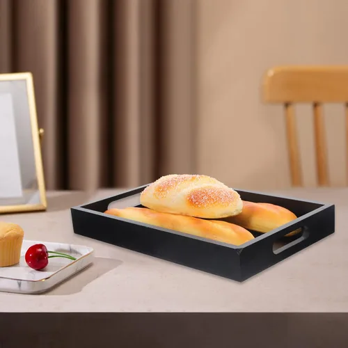Vista 3 de UPKOCH Elegante bandeja de madera maciza grande decorativa para servir té, bandeja rectangular de madera para postres de desayuno
