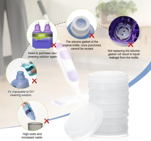 Vista 3 de LANMU Junta de silicona para tapa de botella para solución de limpieza Swiffer Wet Jet Power Mop, contenedor de recarga de botellas reutilizable