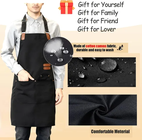 Vista 4 de BeautyWill Delantal personalizado personalizado para hombres y mujeres, delantales de cocina personalizados con bolsillos, nombre, texto, logotipo
