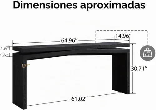 Vista 2 de SSLine Mesa consola de madera de 65 pulgadas, mesas estrechas y largas para sofá detrás del sofá, mesa de entrada para sala de estar, pasillo