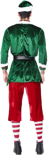 Vista 5 de GRAJTCIN Disfraz de elfo de Navidad para hombre, 6 piezas de disfraz de elfo verde ayudante de Papá Noel para hombre