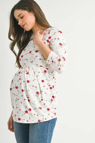 Vista 63 de LaClef - Blusa de maternidad para mujer, cuello redondo, manga 3/4, plisada al frente, estilo peplum