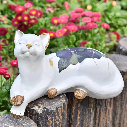 Vista 9 de Sungmor Encantadora estatua de jardín de gato sentado – Decoración para interiores y exteriores paisajismo estatua de gato – Soporte para plantas