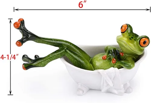 Vista 2 de JUXYES Figura de Rana de Resina de Artesanía Creativa, Rana Esculpida Acuclillada en la Bañera, Mascota Personalizada de Animal Coleccionable