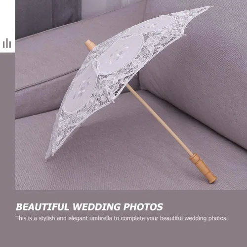 Vista 6 de Toyvian Sombrilla de encaje bordado para boda, paraguas decorativo para fotografía, paraguas chino para disfraces de boda, decoración de cosplay