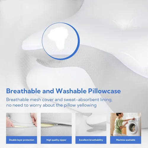 Vista 5 de Almohada cervical para aliviar el dolor de cuello – Almohada ergonómica de espuma viscoelástica, almohada refrescante para dormir de lado
