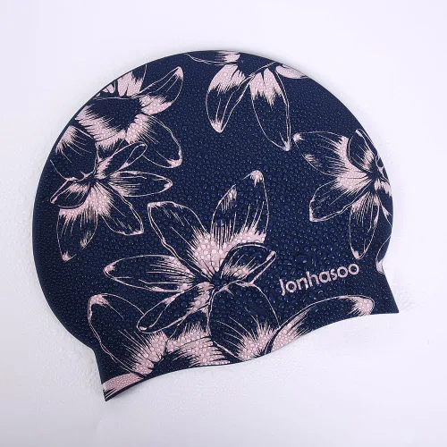 Vista 3 de Jonhosoo - Gorro de natación de silicona para mujer, impermeable, largo, con estampado de flores