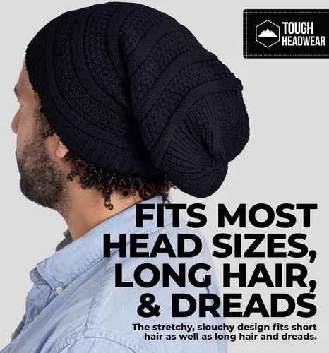 Vista 5 de Slouchy Cable tejido Gorro de lana por Tough Headwear – Gorro de lana de gran tamaño Sombreros Gorros Graves Sombreros Para Hombres y Mujeres