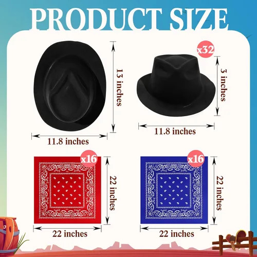 Vista 2 de Hillban 72 Piezas Juego de Sombrero de Vaquero del Oeste y Bandana de Paisley para Niños Sombreros de Fieltro de Vaquero para Favores de Fiesta
