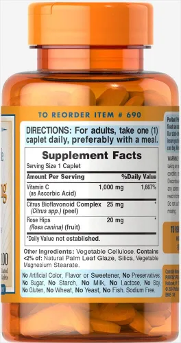 Vista 2 de Puritan's Pride 1000 mg con bioflavonoides y Rose HIPS apoya el sistema inmunológico