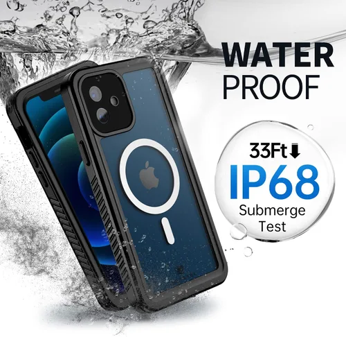 Vista 2 de BEASTEK Funda impermeable para iPhone 12, serie FSN IP68 magnética a prueba de golpes con protector de pantalla integrado y funda protectora Negro