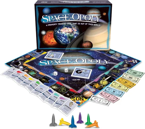 Vista 2 de Late for The Sky Space-Opoly Space Adventure - Juego de mesa para familias, 2 a 6 jugadores, a partir de 8 años, juego de fiesta de estrategia