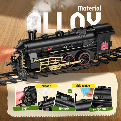 Vista 2 de Set de trenes Hot Bee - Juguetes de trenes de aleación para niños con vagón brillante y silencioso, tren de juguete con humo, luces y sonido, tren