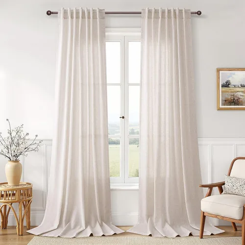 Vista 29 de Joywell - Cortinas de lino de 96 pulgadas de largo para sala de estar Natural