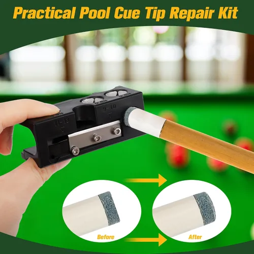 Vista 4 de Kit de repuesto de puntas de taco de billar, kit de reparación profesional de puntas de taco de billar, herramienta portátil para dar