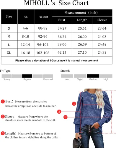 Vista 6 de MIHOLL Blusas elegantes y casuales de manga larga abombadas para mujer