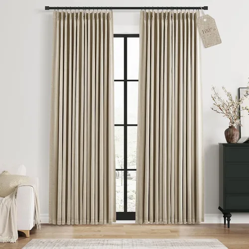 Vista 41 de Nanspring Cortinas plisadas de lino 100% opacas de 96 pulgadas de largo Natural