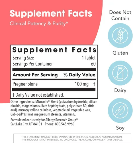 Vista 3 de Allergy Research Group PREGNENOLONA 100 MG, TABS 60